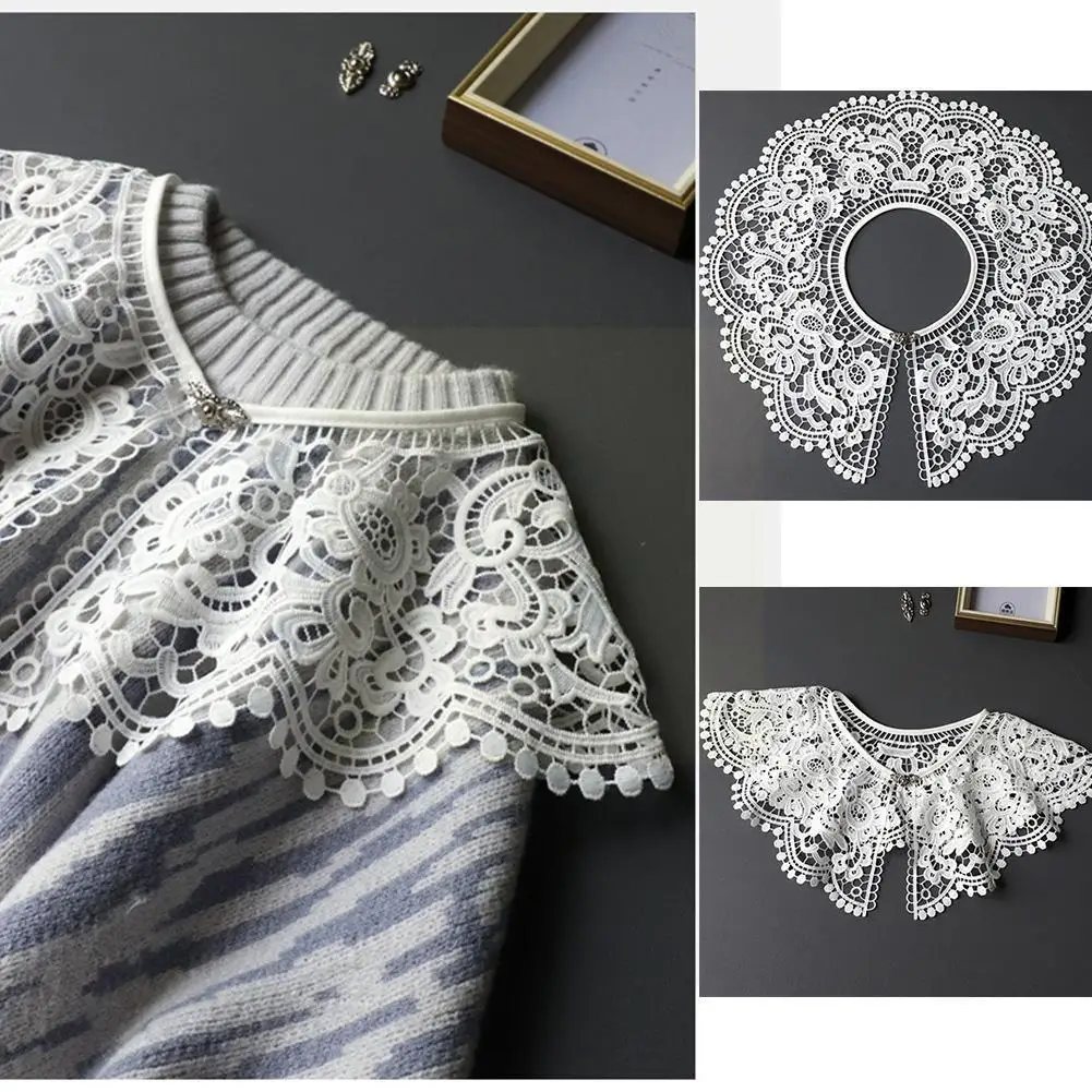 

Retro Detachable Fake Collar Lace Shawl Embroidery Wrap False Top Lapel Blouse Collar Lace Floral Shoulder Trim Ruffles Shi Z5h1