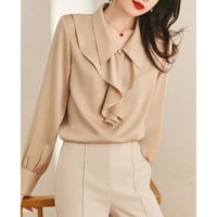 womens vintage long sleeve ruffle shirt lady elegant turn down collar office wear shirt spring autumn basic blouse top