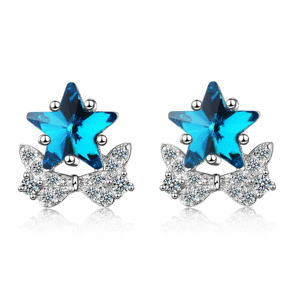 

Earrings Female Blue Geometric Five-pointed Star Korean Student Simple and Versatile Artificial Crystal Accessories