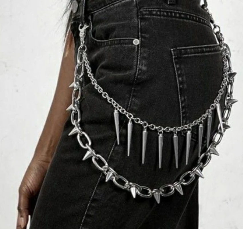 

European Style Punk Rivets Charms Keychain Waist Pants Chain for Men Women Double Layer Key Chains Handbag Jeans Party Jewelry