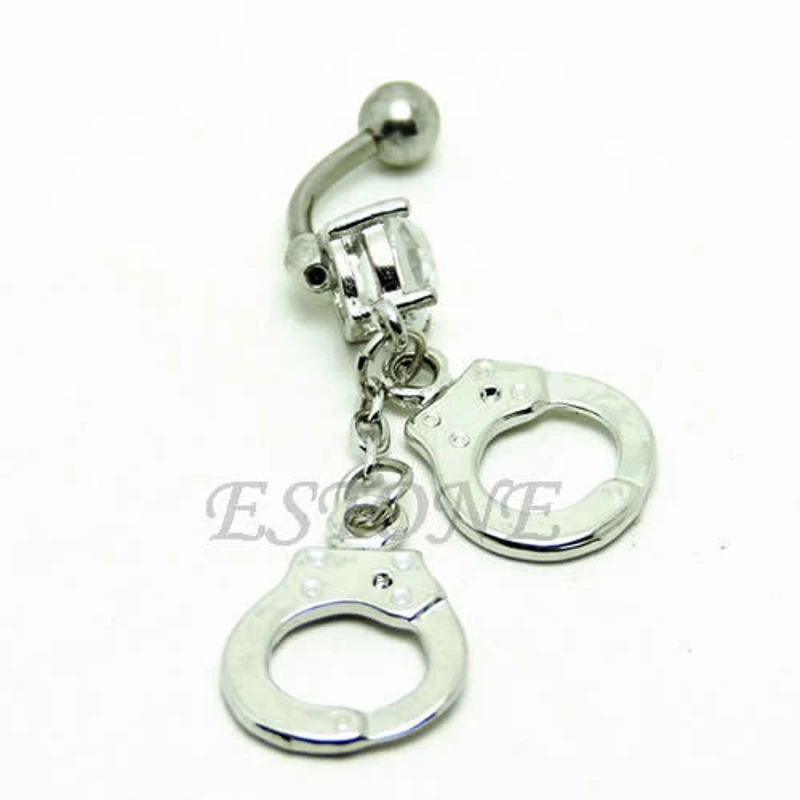 

E15E Handcuffs Crystal Rhinestone Navel Belly Button Barbell Rings Body Piercing