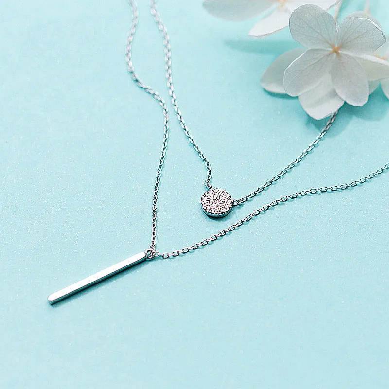 Moissanite Circle Pendant Necklace Niche 925 Sterling Silver Double Layers Chain Necklaces for Women Valentine's Day Gift