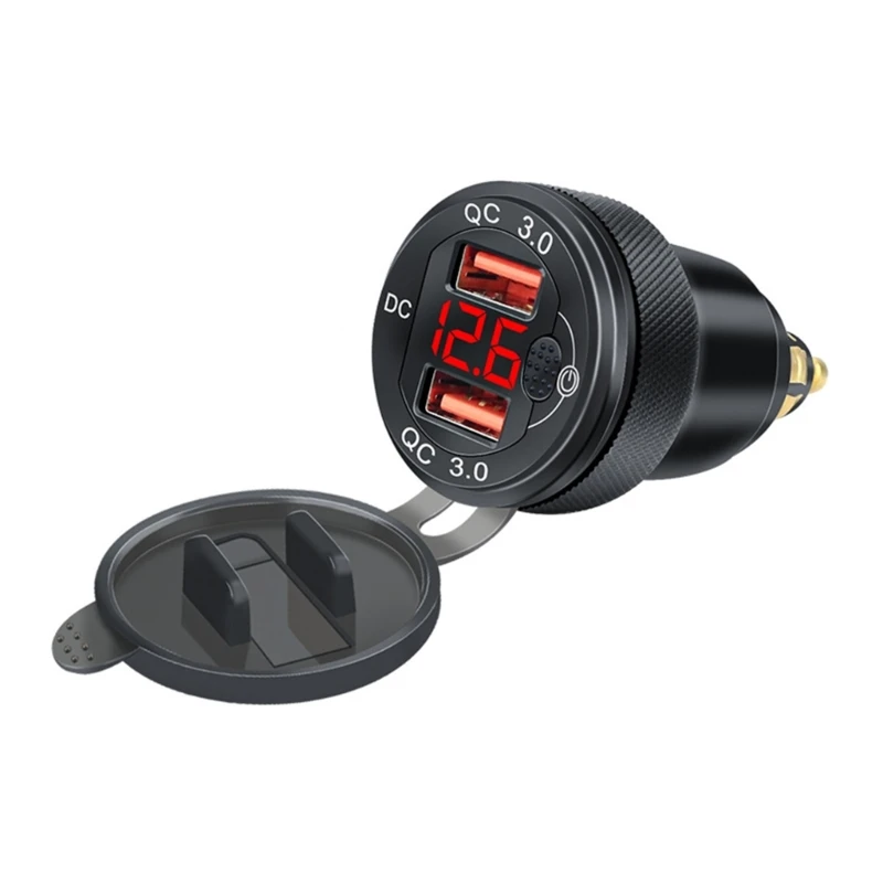 

Motorcycle USB Phone Charger, Waterproof 3A Dual Port QC3.0 Fast Charging with Voltmeter ON/Off Switch for Phone D0UC