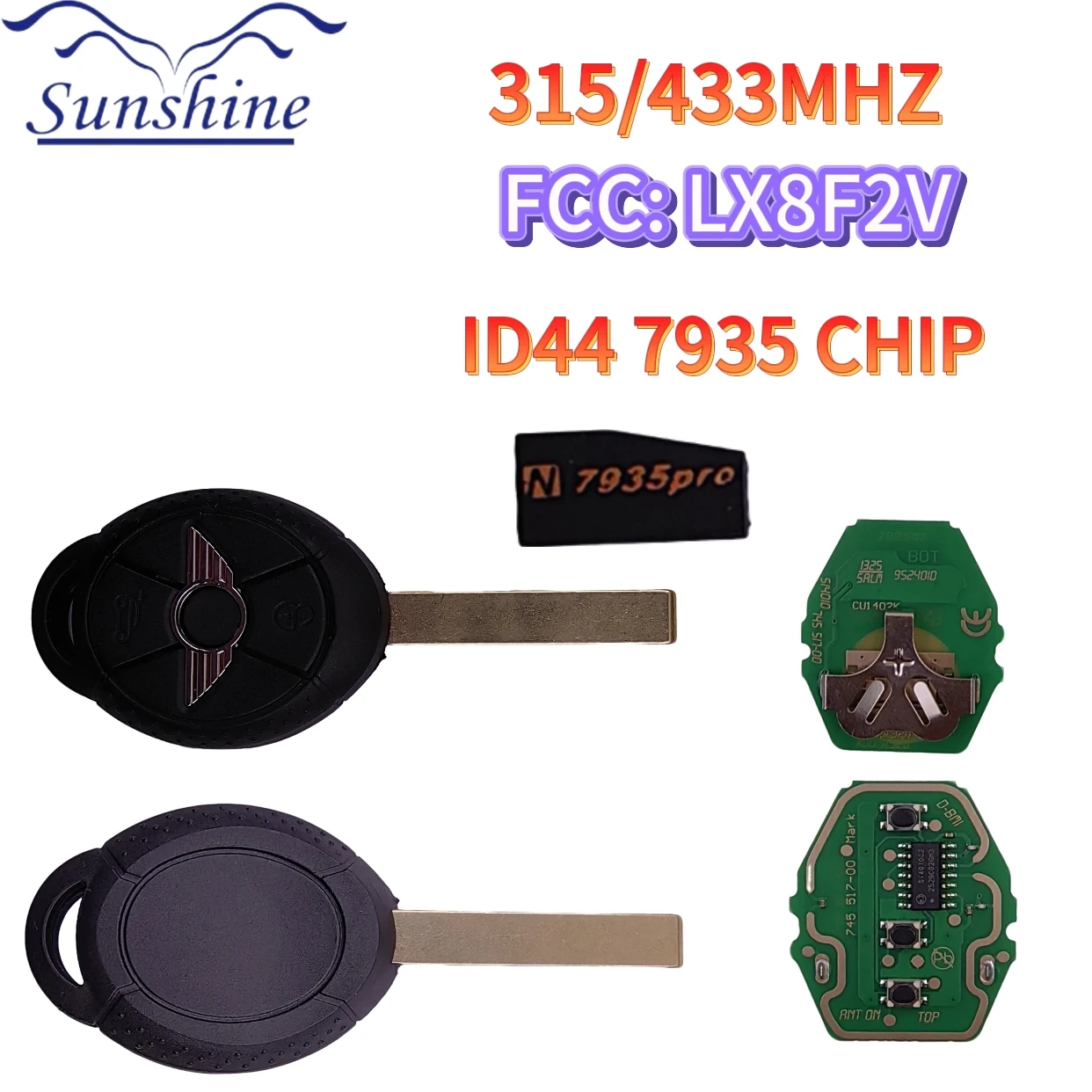 Фото FCC LX8F2V 315/433 МГц CHIP ID44 PCF7935 Пульт дистанционного управления для автомобиля BMW Mini EWS System Cooper R50 R53 2005 2006 2007 с лезвием HU92 №1