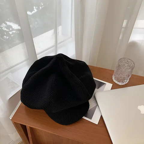 Вельветовая модная большая Вельветовая шапка в виде облака осень-зима черная восьмиугольная шапка женские маленькие шапки художника