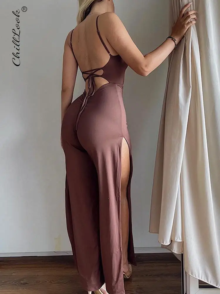 Женский комбинезон на бретелях-спагетти белый Облегающий с открытой спиной и