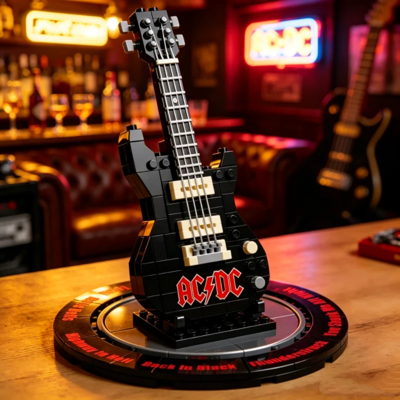 Фото Набор для сборки гитары в стиле AC/DC своими руками, модель из строительных блоков, украшение для дома для любителей рока, декоративный элемент. №2