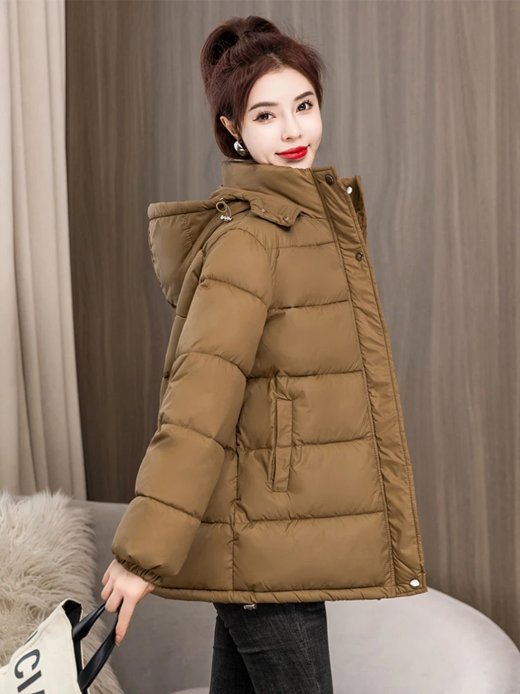 Women's Winter Jacket 2022 Fashion Coats Female Clothing Short Parkas Solid Hood Thickening Jackets Office Lady Coat Casual Tops