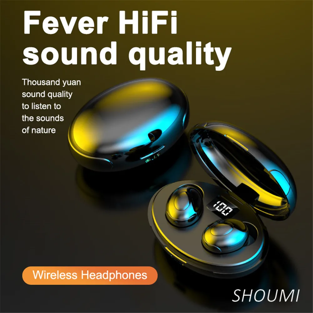 

Shoumi Oval Wireless Bluetooth Earbuds TWS Earphone Stereo Headset Waterproof Ear Pods with Microphone for Xiaomi Huawei Phones