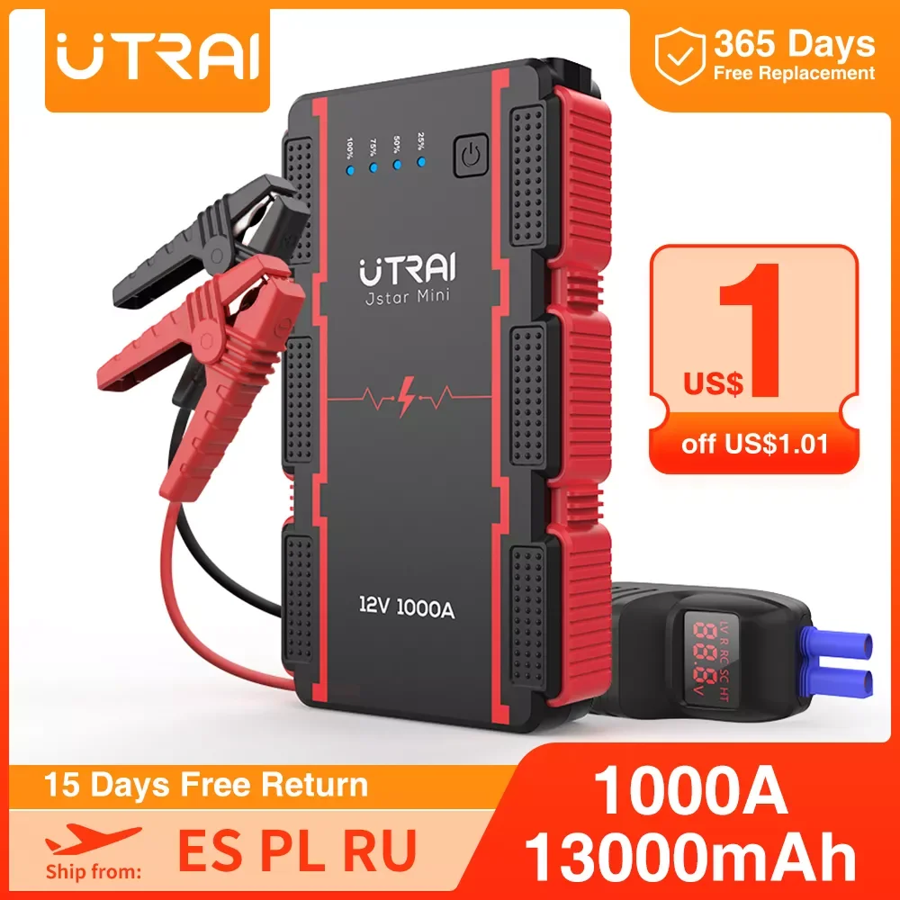

UTRAI Jump Starter 13000mAh 1000A Mini Power Bank for 12V Car Emergency Starter Auto Car Booster Battery