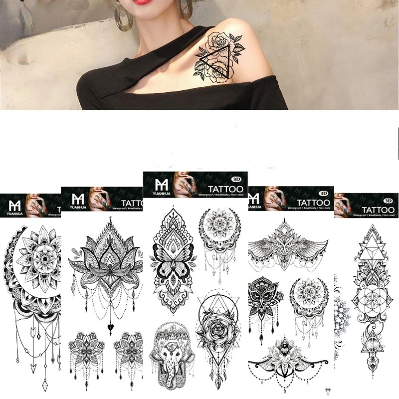 

Temporary Tattoos Snake Eagle Flower Totem Letter Beauty Arm Body Makeup Waterproof Sticker Women Men Body Art Fake Tattoo Decal