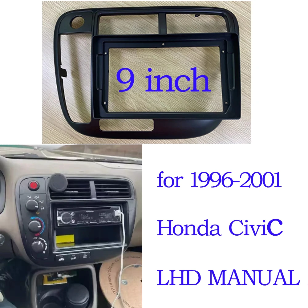 

9 inch Car Fascia Radio Panel for 1998-2000 Honda Civic Dash Kit Install Facia Console Bezel Stereo Adapter Plate Trim Cover