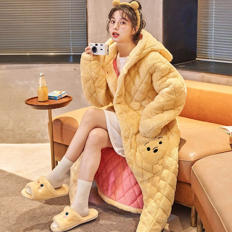 

Женская пижама из кораллового флиса, трехслойный кардиган с хлопковой подкладкой, зимняя хлопковая куртка с капюшоном, Толстая теплая длин...