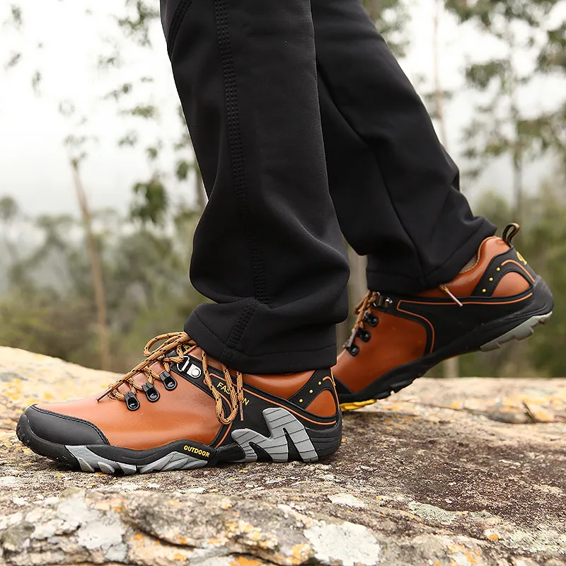 Brown Outdoor Mens Hiking Shoes 2022 Genuine Leather Trail Climbing Shoes Men Sports Sneakers Waterproof Trekking Sneakers Men