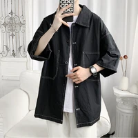 three quarter sleeve shirt mens ins japanese fashion tooling shirt summer thin section loose trend all match casual jacket