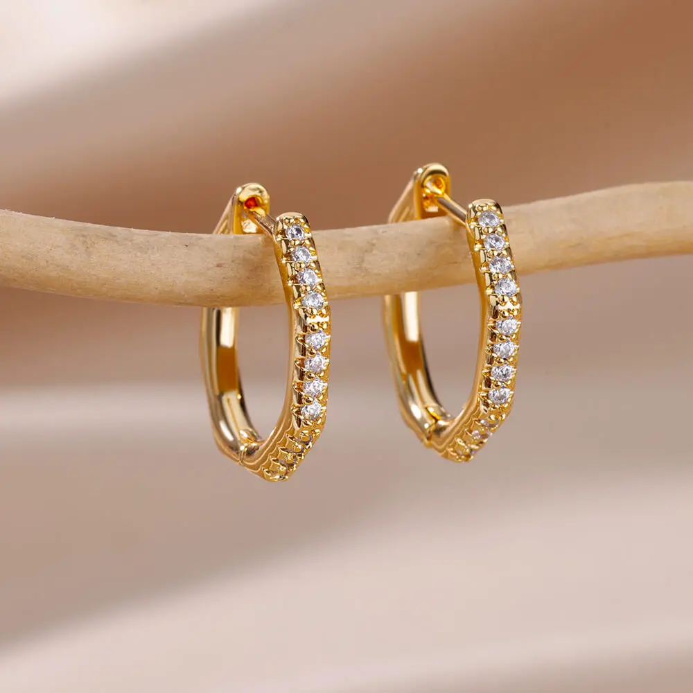 

Zircon Geometric Hoop Earrings for Women Gold Color Stainless Steel Earrings 2023 Trending Luxury Designer Jewelry Gift aretes
