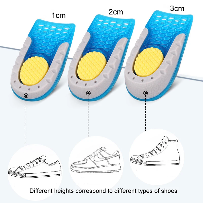 

UPAKME GEL TPE Heightened Insole Height Increase Half Shoes Pads Men Women Silicone Gel Invisible Growing Heels 1-3cm Lift Soles