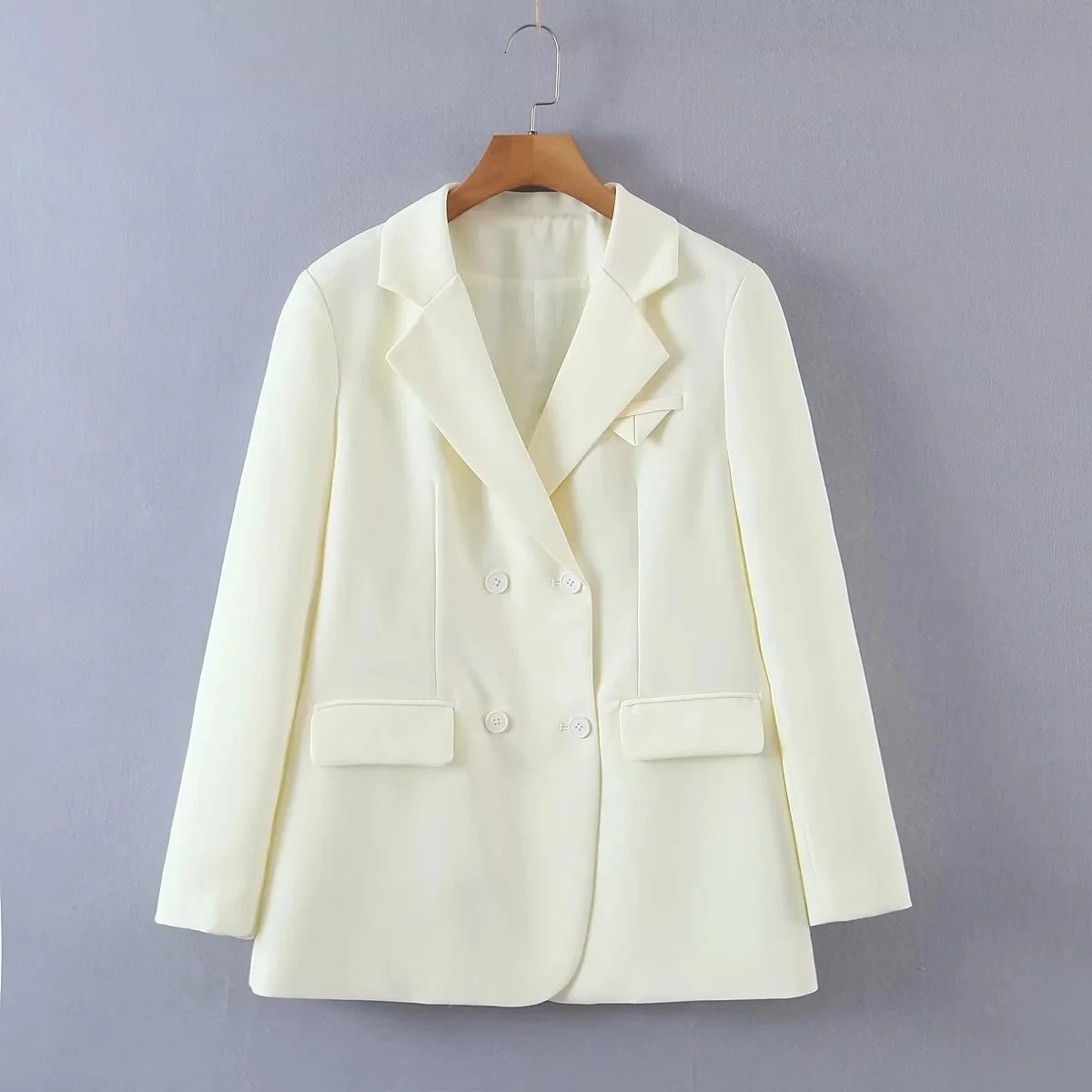 Dave&Di Pockets Loose Double Breasted Milk White Color Casual Blazers  Women Ins Blogger Fashion Jackets