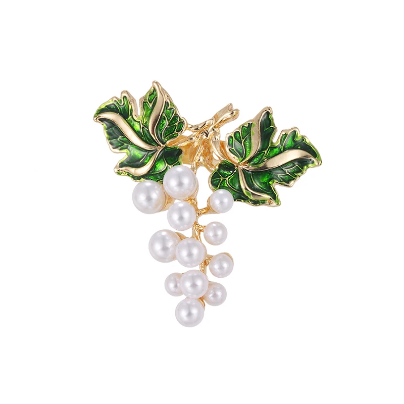 

Grapes Brooches Green Enamel Plant Leaf Imitation Pearl Brooch For Women Wedding Bridal Dresses Hijab Clip Scarf Buckle Pins