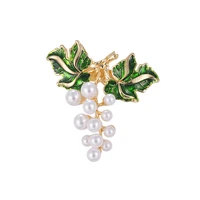 grapes brooches green enamel plant leaf imitation pearl brooch for women wedding bridal dresses hijab clip scarf buckle pins