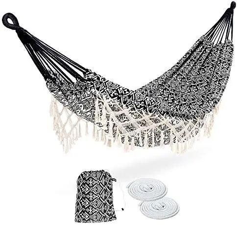 

Hammock with Tassel,2 Person,Brazilian Tree Hammocks with Carry Bag for Bedroom,Garden,Backyard,,Outdoor and Indoor XX-Large Bla