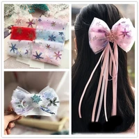 6cm12cm christmas snowflake hair accessories crystal hair clips for women winter hair ties girls hairpins blue hair scrunchies