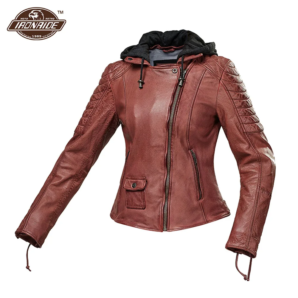 

Женская винтажная кожаная куртка для мотокросса, с защитой от падения