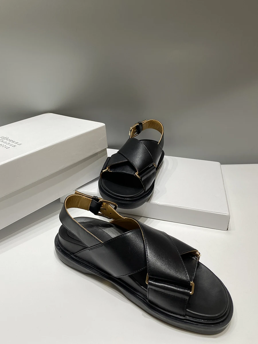 Сандалии из натуральной кожи для мужчин и женщин удобные босоножки на плоской