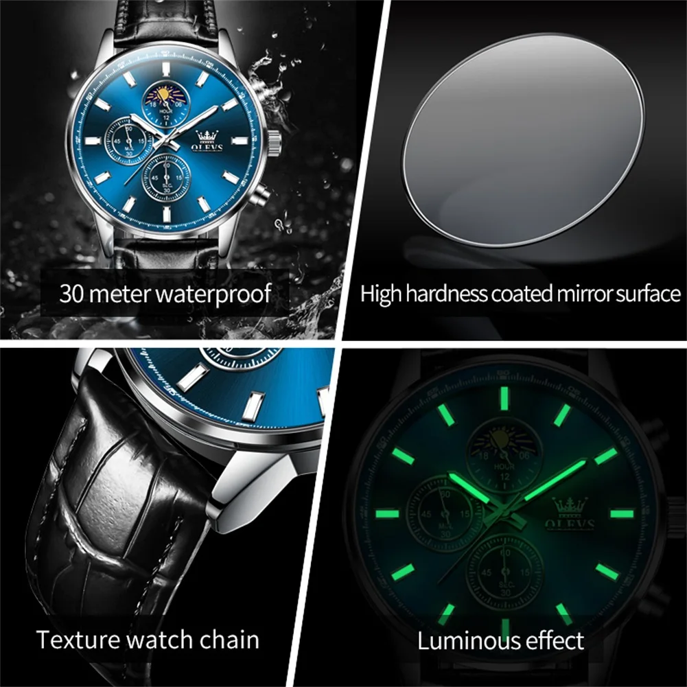OLEVS мужские часы лучший бренд класса люкс хронограф кварцевые для мужчин кожаный