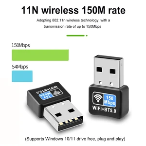 150Mbps WiFi USB Adapter Free Driver Mini Dongle Network Card Bluetooth-compatibl e  5.0 IEEE 802.11N Plug and Play for Desktops