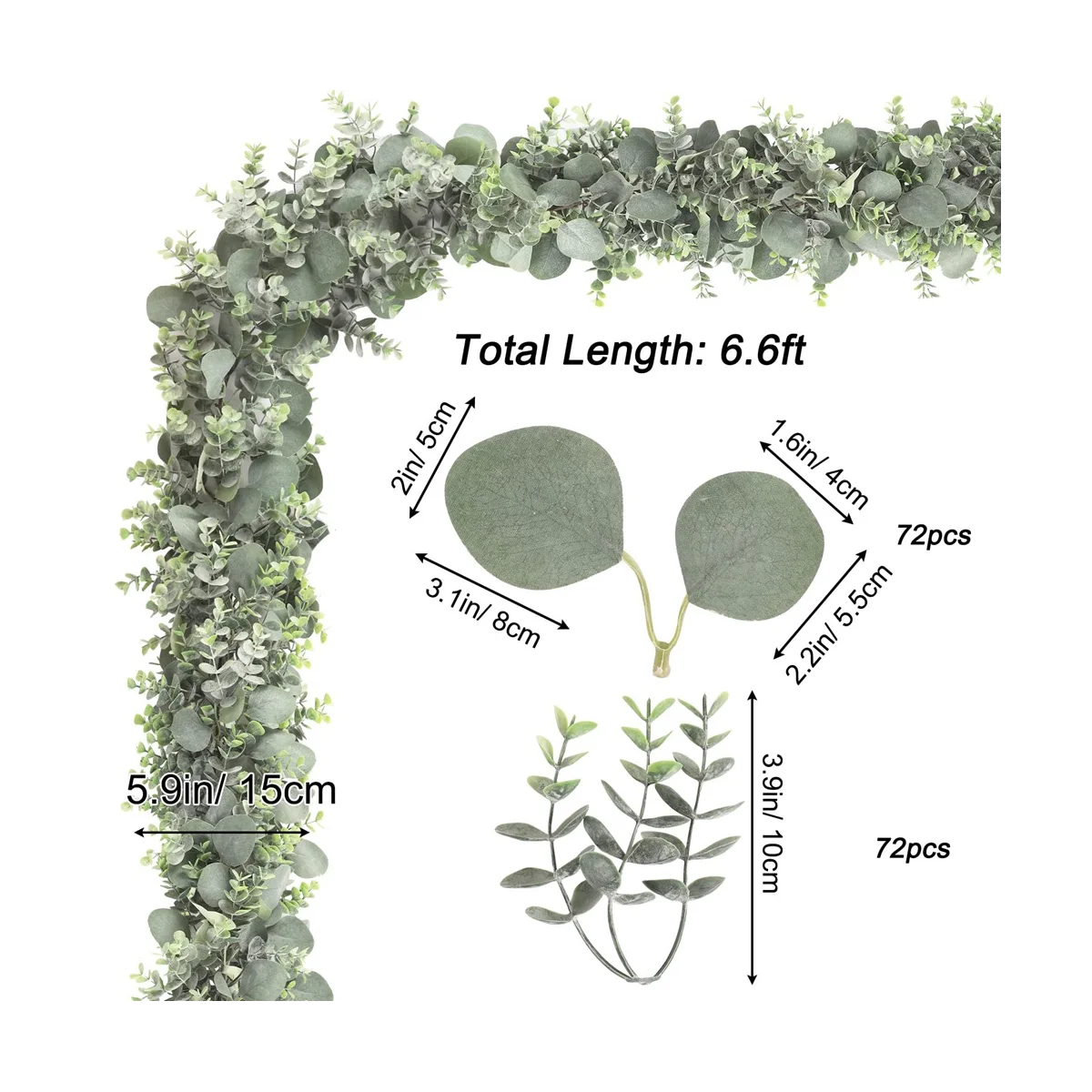 Гирлянда из искусственного эвкалипта 2 шт. 6 фута