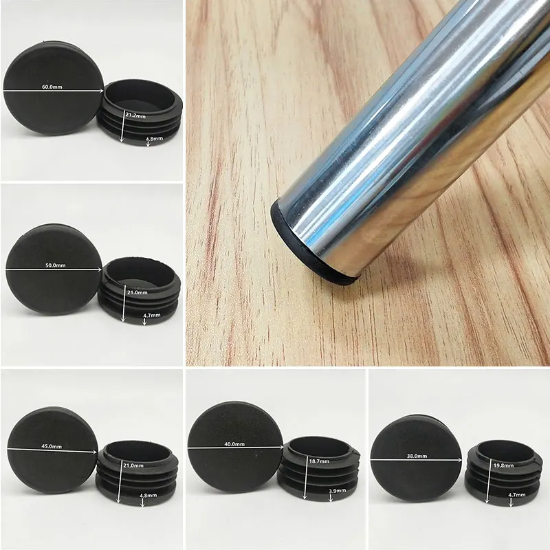 

10Pcs Round Plastic Pipe Black Blanking End Cap Plugs Tube Inserts 12 14 16 19 20~60mm Chair Non-Slip Foot Pads Sealing Cover