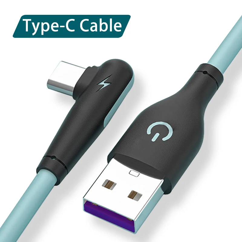 Фото USB сверхбыстрое зарядное устройство, жидкий силиконовый кабель для Huawei Xiaomi Mi Redmi Samsung POCO Phone, 90-градусный зарядный кабель типа C для передачи данных №1