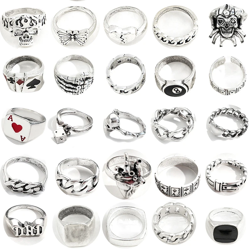 50 Pcs Punk Rings Sets For Women Aesthetic Y2K 2023 New Gothic Accessories Lots Silver Color Jewelry Free Shipping Wholesale