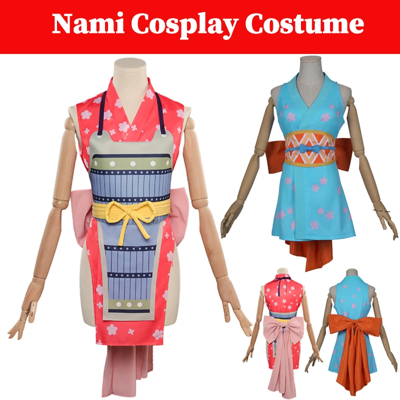 Женское платье для косплея Nami аниме Пиратская Маскировка синее Розовое Кимоно