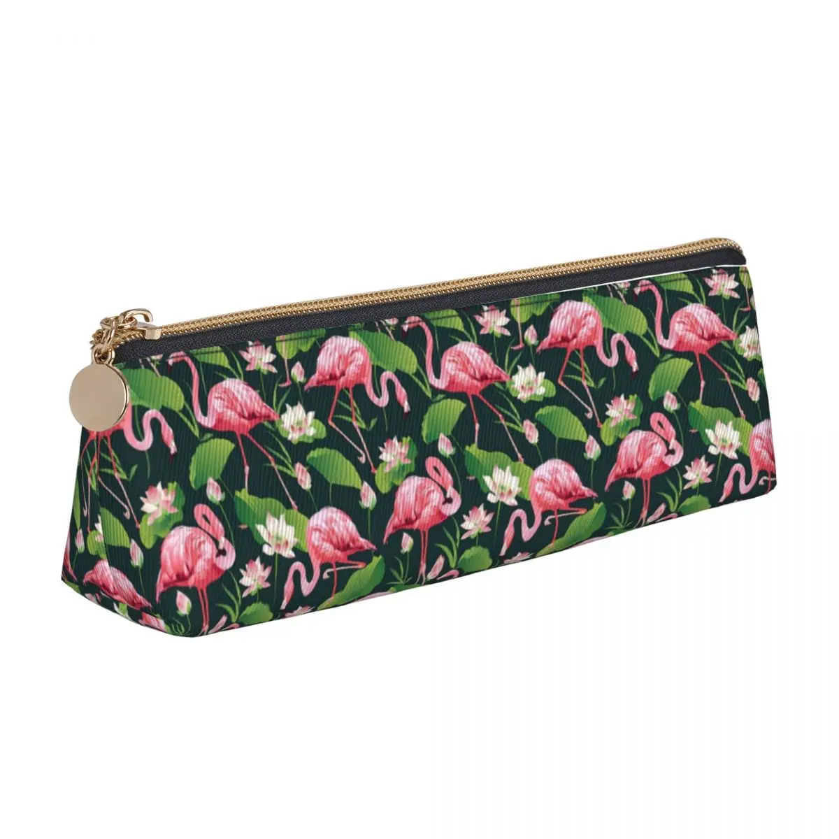 

Tropical Birds Triangle Pencil Case Flamingo White Lily Kawaii Zipper Pencil Box For Teens Elementary School Leather Pen Bags