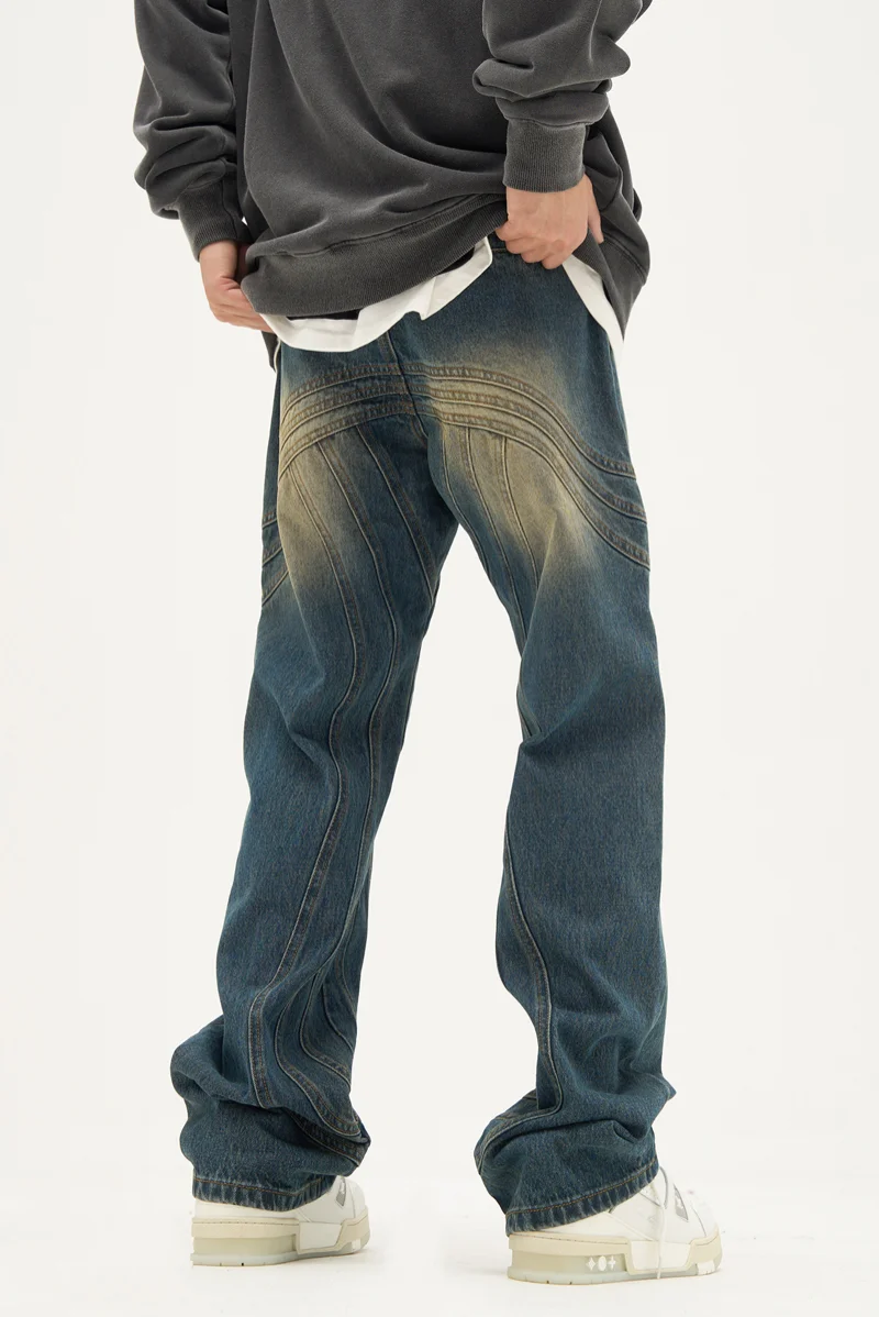 Mens Retro Washed Denim Jeans Loose Straight Pants 2023 New Fashion Streetwear Trousers Hip Hop Casual Zipper Jean Pants Joggers