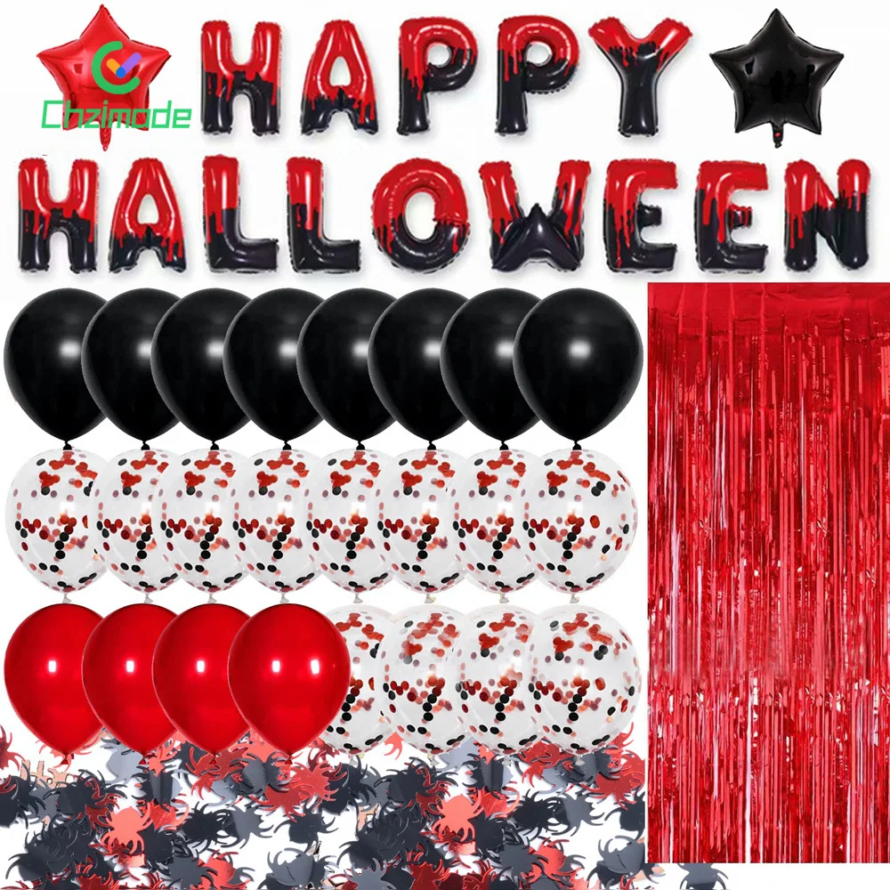 

NEW Black Red Balloons Set Latex Sequin Balloon Aluminium Foil Balloons for Halloween Xmas Party Festival Accessories Decor