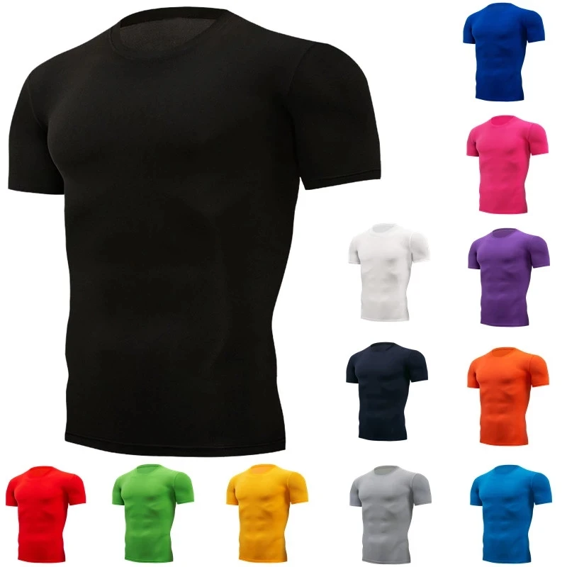 

Быстросохнущая Мужская компрессионная футболка для бега дышащий футбольный костюм облегающая Спортивная одежда для фитнеса рубашка с коротким рукавом для верховой езды тренировок