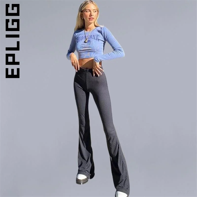 

Epligg Women Autumn Winter Trousers Flares Pants 90s Urban Style Women Pants Soft Elastic Sexy Trendy Bottoms Female Mujer