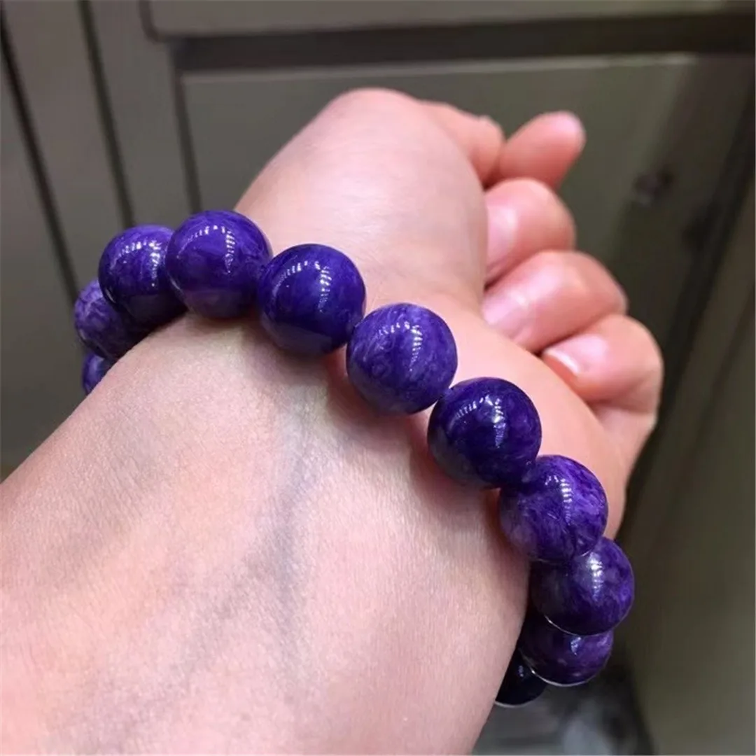 Браслет из круглых бусин из натурального фиолетового шароита диаметром 11мм, ювелирное украшение для женщин и мужчин, подарок для достижения богатства, редкий кристаллический камень, геммологический материал для Reiki, жемчужные нити AAAAA.