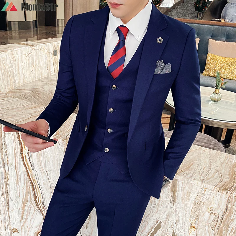 

[Blazer + vest + pants] fashion men's casual boutique wedding groom best man suit banquet dress formal business three-piece suit
