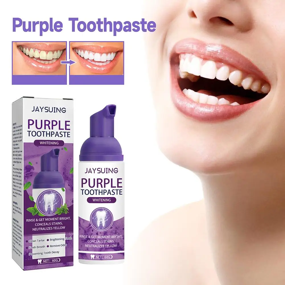 

Новинка, фиолетовый мусс для отбеливания зубов, уход за полостью рта, ремонт зубов, отбеливание, свежее отбеливание, фиолетовая желтая зубная паста St O8O3