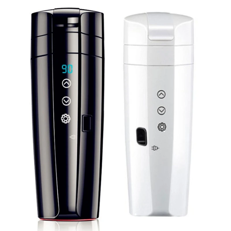 

400ML Car Heating Cup Real-time Temperature 12V Heated Water Bottle Kettle Stainless Steel Travel Electric Coffee Mug with Cable