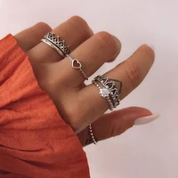 6pcsset punk vintage party heart crown decor rings set for women couples sweet couple ring gift wholesale jewelry m035
