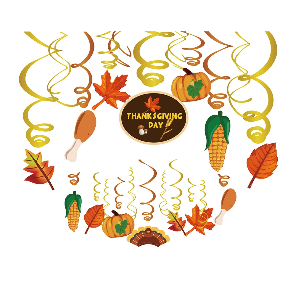 

30pcs Thanksgiving Day Them Ceiling Swirl Pendent Autumn Pumpkin Maple Leaf DIY Hanging Spiral Party Decoration Supplies