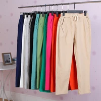 spring summer washed cotton linen pants women casual black green trousers fashion ankle length straight pants plus size clothing