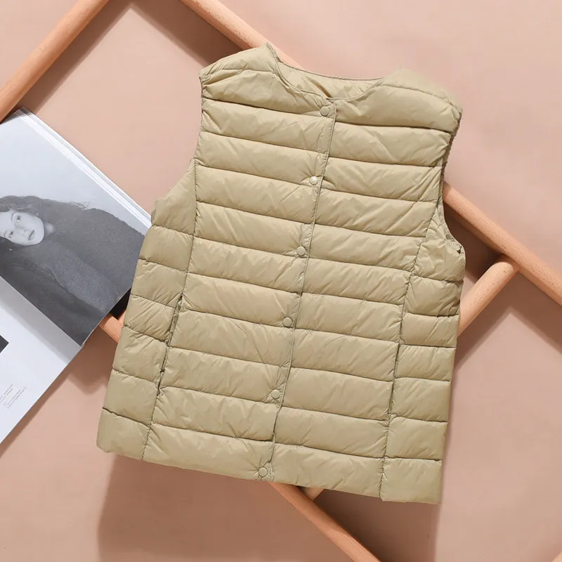 ZOROAW 90% Ultra Light White Duck Down New Causal Women Vest Waistcoat Puffy Padded Warm Sleeveless Jacket V-Neck Or O-Neck Coat