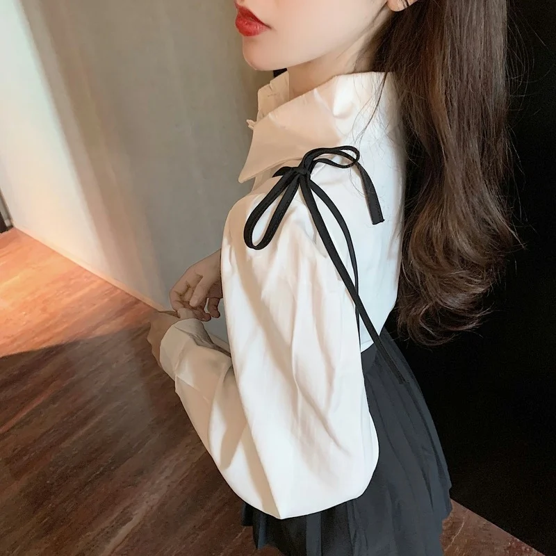 Повседневные белые рубашки с длинным рукавом женская блузка лацканами топы