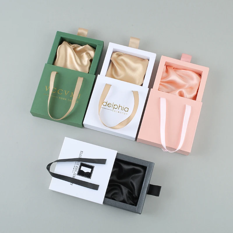 Custom Pink Sliding Drawers Paper Luxury Jewelry Packaging Cute Slider Paper Gift Box with Handle for Necklace Jewelry Package